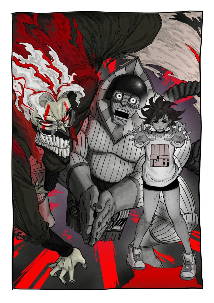 ayase momo, takakura ken, and flatwoods monster (dandadan) drawn by nairdags