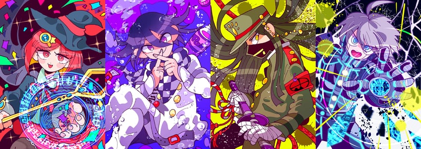 oma kokichi, yumeno himiko, k1-b0, and shinguji korekiyo (danganronpa and 1 more) drawn by ahirumamire