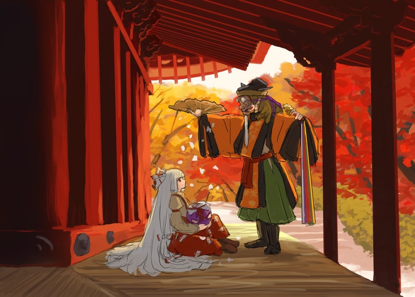 fujiwara no mokou and matara okina (touhou) drawn by ritsuzou
