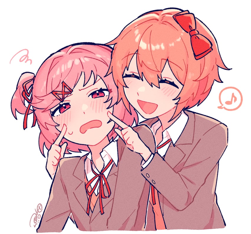 natsuki and sayori (doki doki literature club) drawn by ayuda_ayutaro