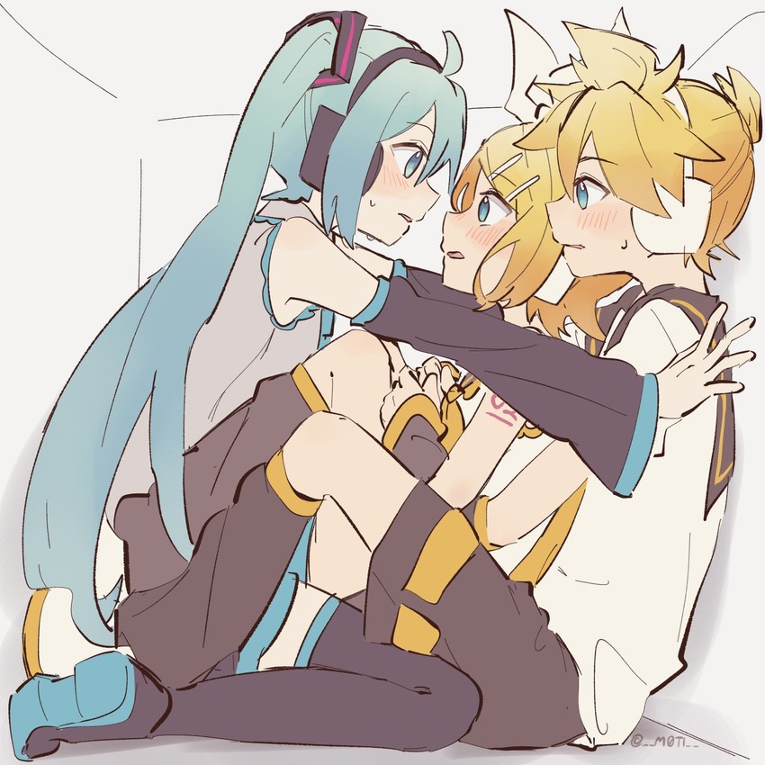 hatsune miku, kagamine rin, and kagamine len (vocaloid) drawn by m0ti