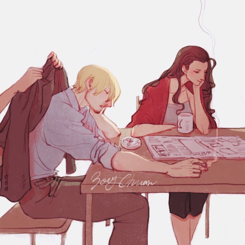 nico robin and sanji (one piece) drawn by zoeychuan