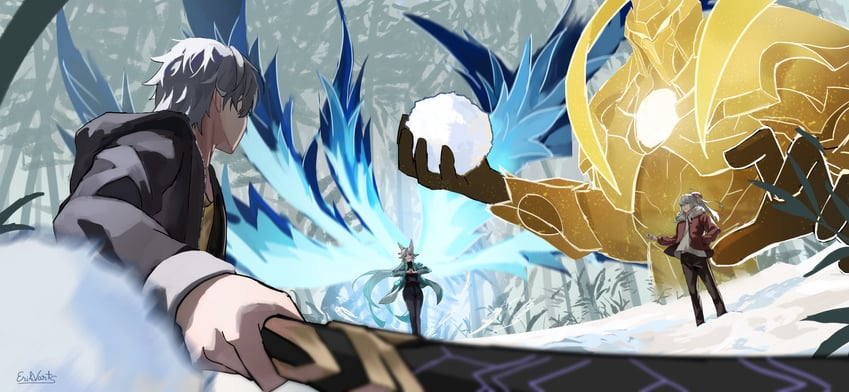 trailblazer, caelus, feixiao, jing yuan, and lightning-lord (honkai and 1 more) drawn by erikvarts
