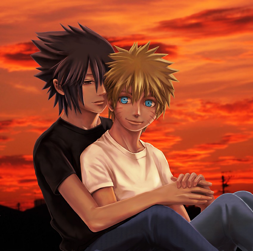 uzumaki naruto and uchiha sasuke (naruto) drawn by touya_(sxn)
