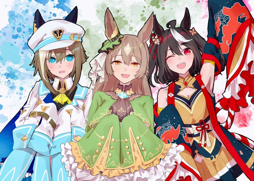 satono diamond, kitasan black, and cheval grand (umamusume) drawn by sasa_fune