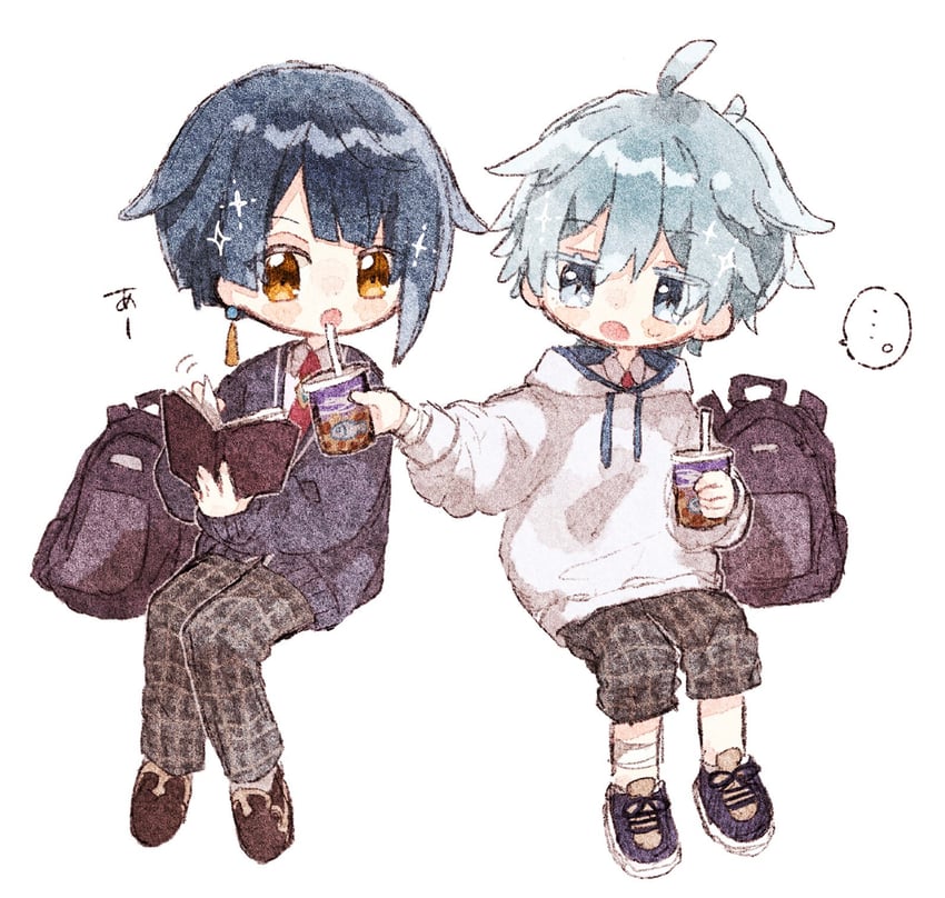 xingqiu and chongyun (genshin impact and 1 more) drawn by nekorune_(bukubuku_awai)