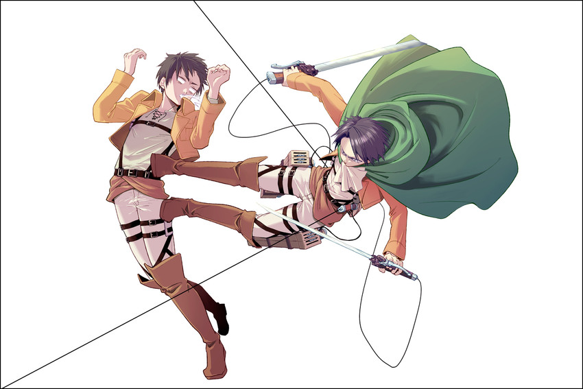 eren yeager and levi (shingeki no kyojin) drawn by hisaburo_(pppsubmajin)