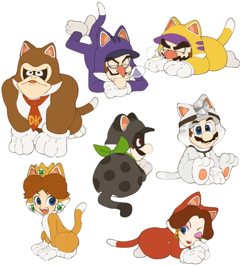mario, luigi, princess daisy, wario, donkey kong, and 7 more (mario and 5 more) drawn by mimimi_(mimimim9999)