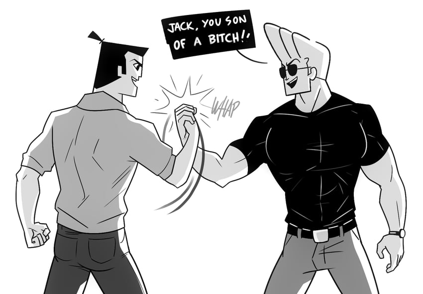samurai jack and johnny bravo (predator and 3 more) drawn by rj_balbuena