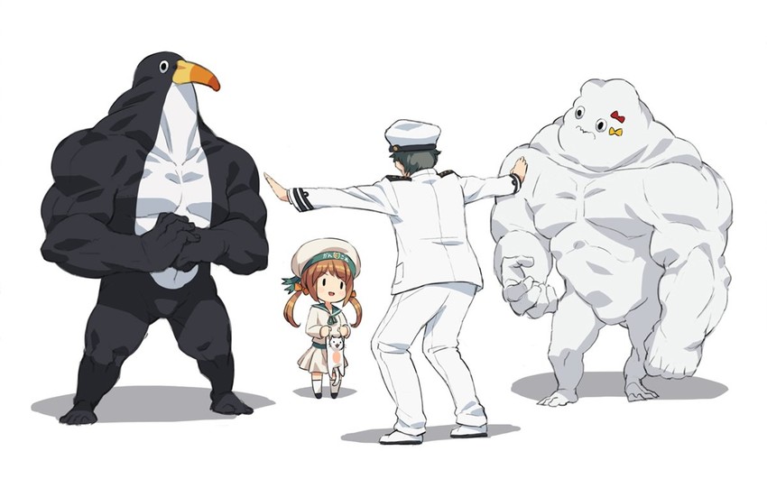 admiral, failure penguin, miss cloud, error musume, and girl holding a cat (kantai collection and 2 more) drawn by bacius