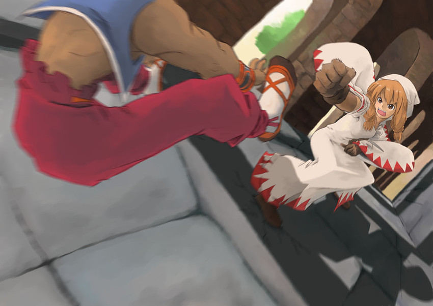 white mage and monk (final fantasy and 1 more) drawn by yunsuku