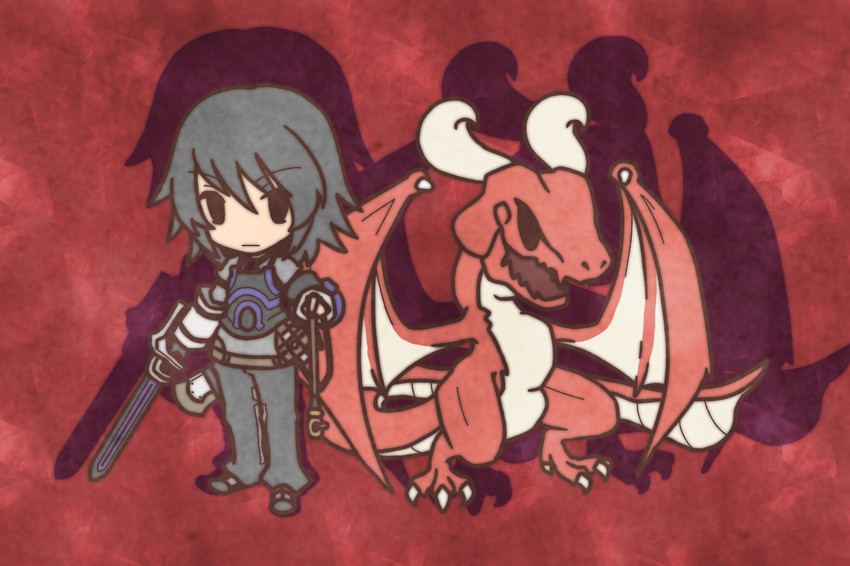 caim and angel (drag-on dragoon and 1 more) drawn by fushigi_ebi