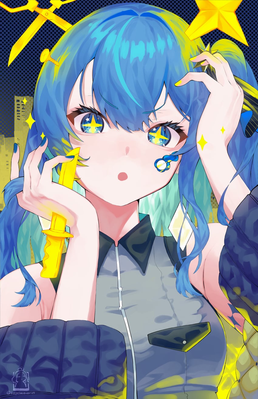 hoshimachi suisei (hololive and 1 more) drawn by mercs_(kapebeovorus)