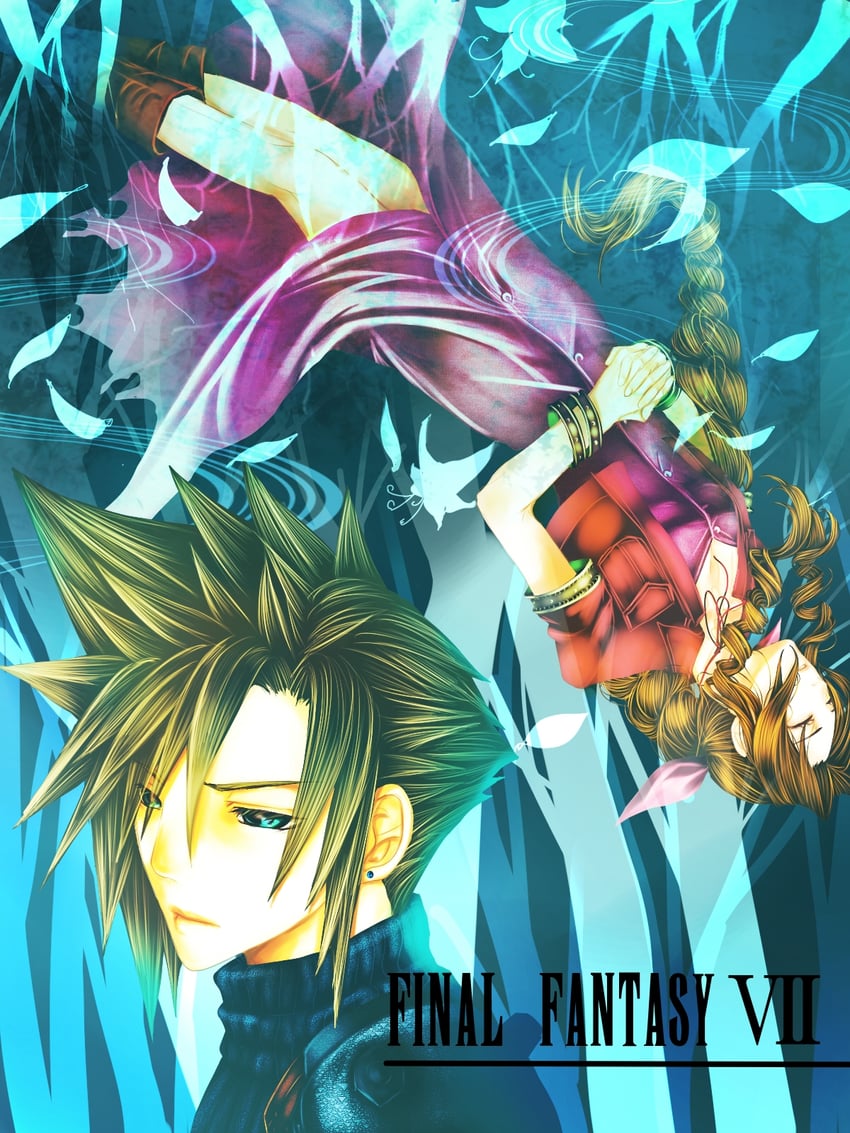 cloud strife and aerith gainsborough (final fantasy and 1 more) drawn by seon