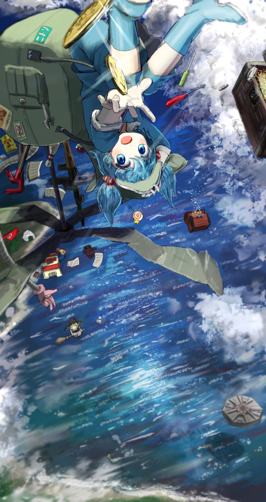 kirisame marisa, kawashiro nitori, slime, domo-kun, and loch ness monster (touhou and 5 more) drawn by ekaapetto
