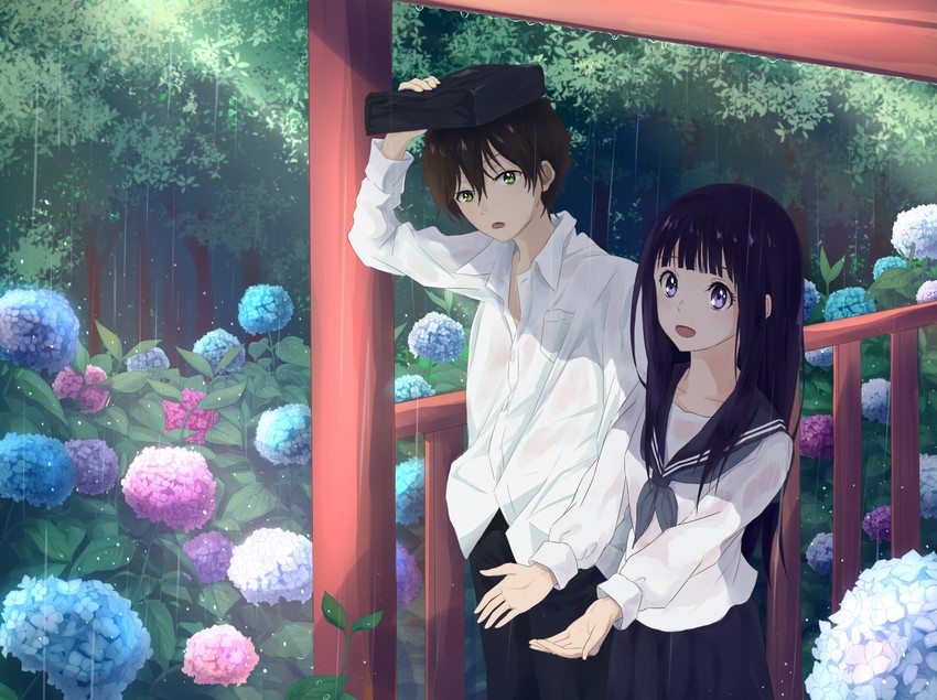 chitanda eru and oreki houtarou (hyouka) drawn by shigatsu_(4gate)