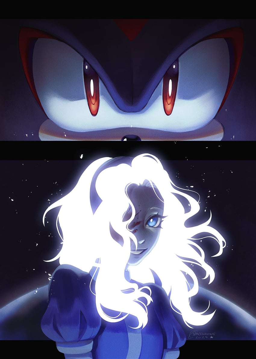 shadow the hedgehog and maria robotnik (sonic) drawn by spacecolonie