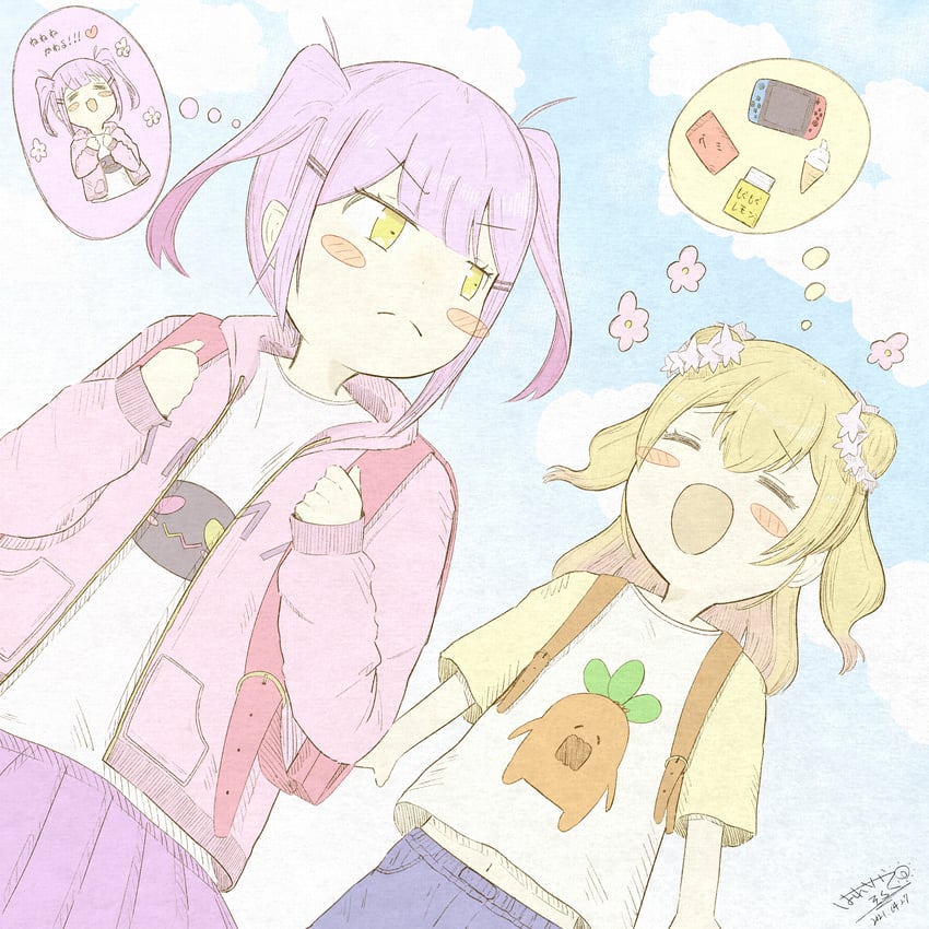tokoyami towa, momosuzu nene, bibi, and nekko (hololive) drawn by harakeya_sora