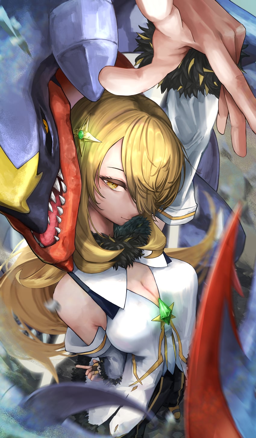 garchomp and cynthia (pokemon and 1 more) drawn by dedemaru