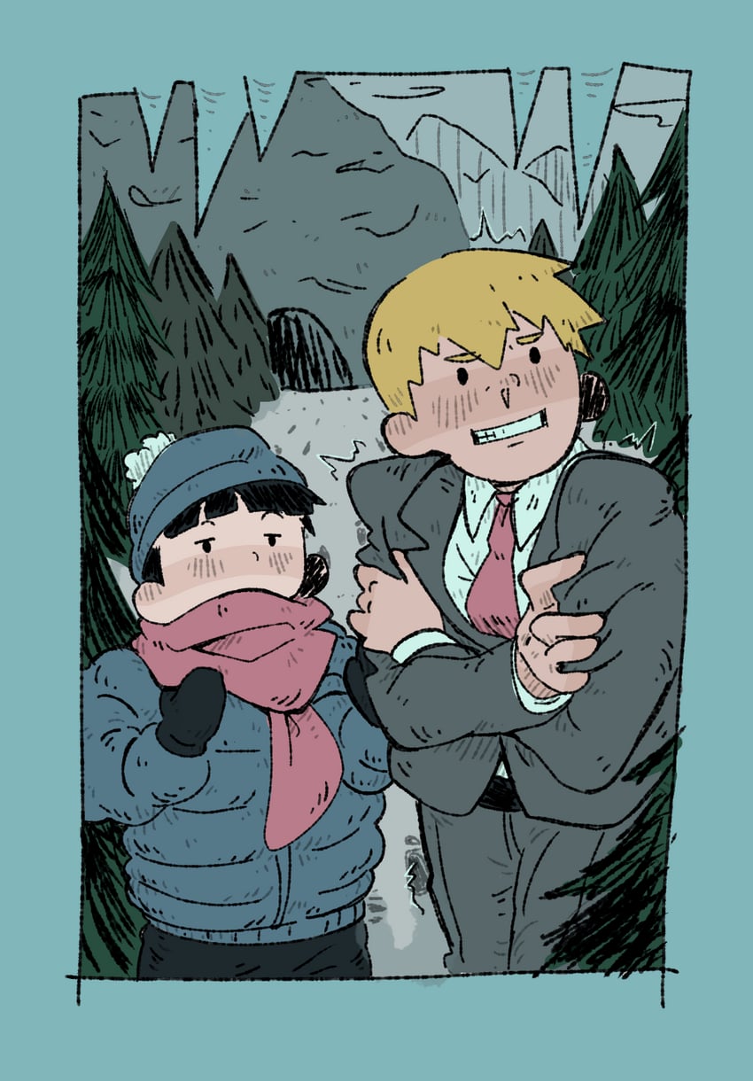 kageyama shigeo and reigen arataka (mob psycho 100) drawn by cutystuffy
