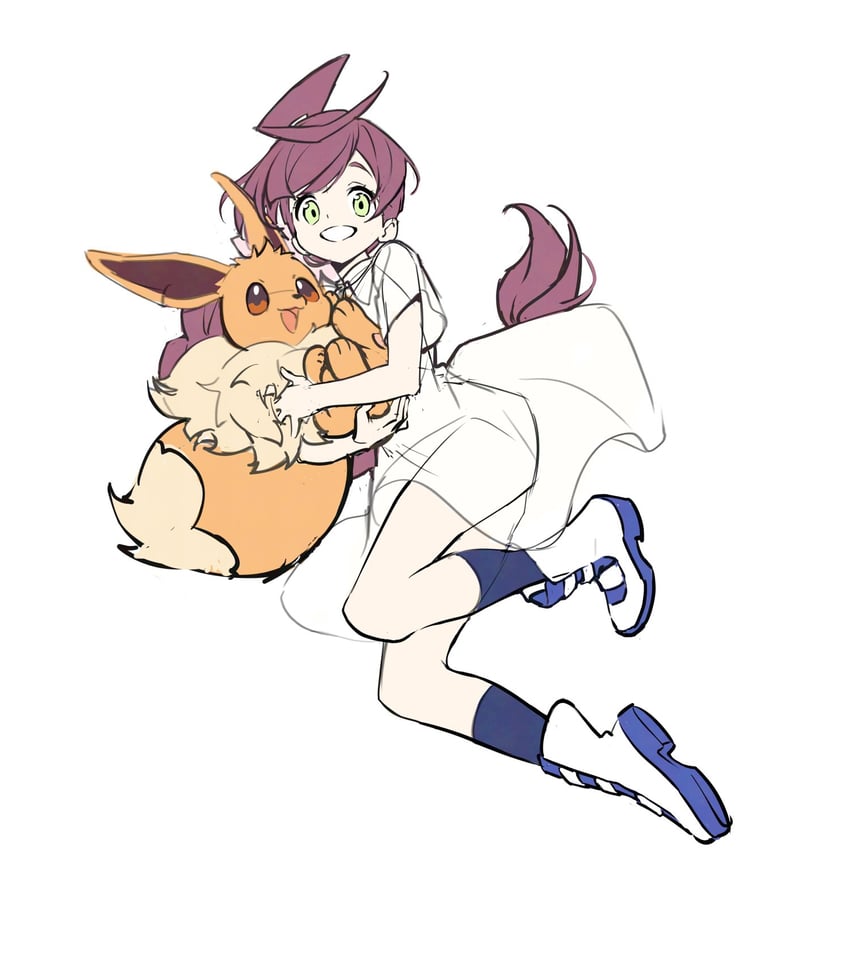 eevee and chloe (pokemon and 1 more) drawn by pkgllllllv