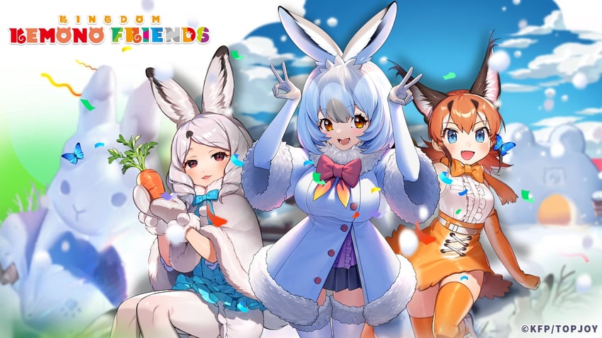 caracal, arctic hare, and mountain hare (kemono friends and 1 more)