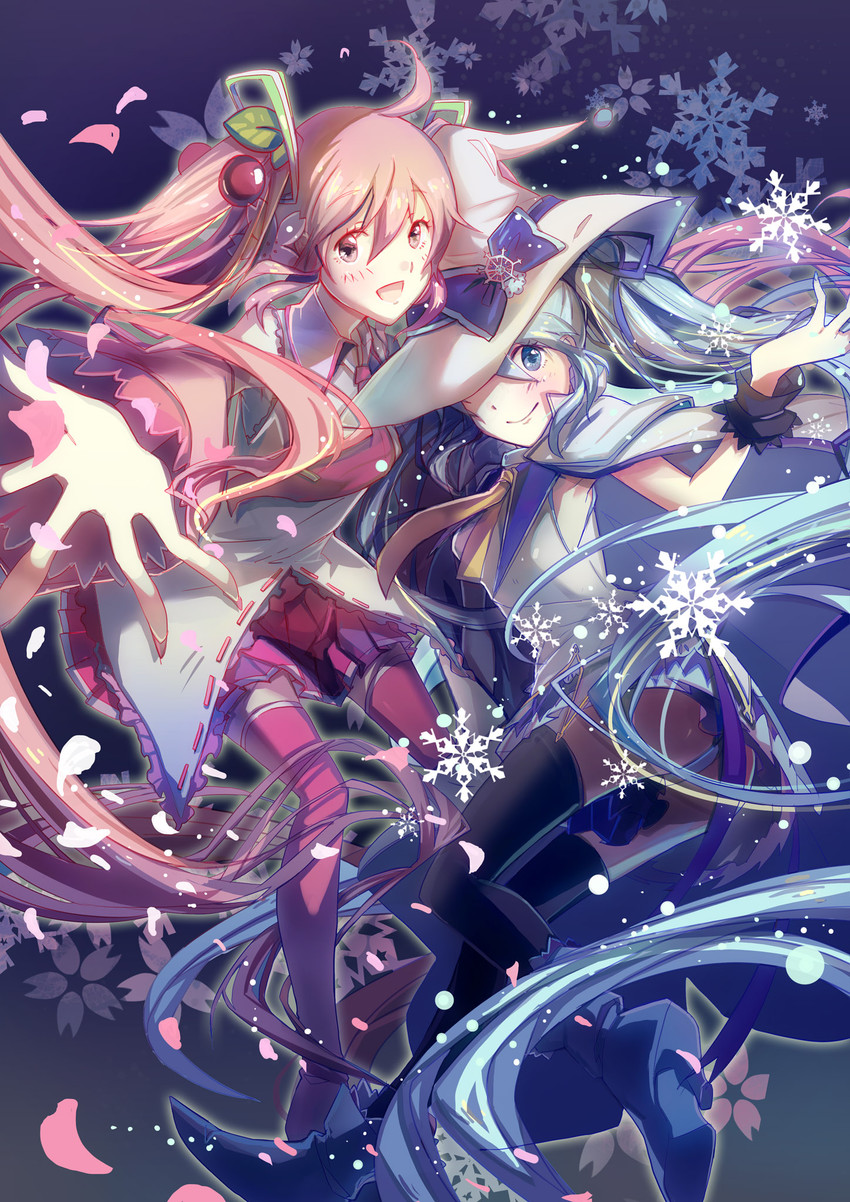 hatsune miku, yuki miku, and sakura miku (vocaloid and 1 more) drawn by mao_xiaozha_(rumiechen)