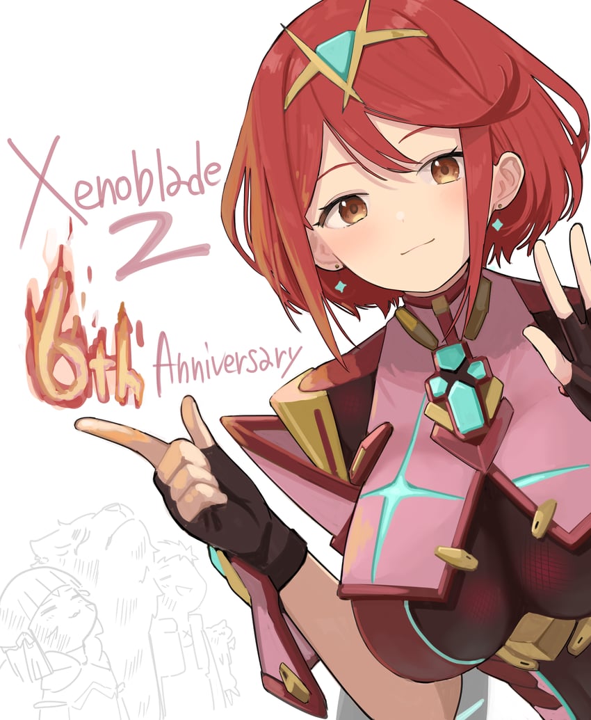 pyra, nia, rex, and dromarch (xenoblade chronicles and 1 more) drawn by mameroku