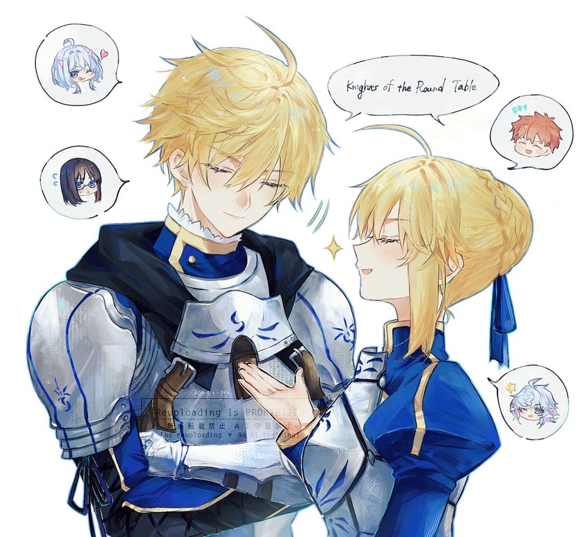 artoria pendragon, saber, emiya shirou, merlin, arthur pendragon, and 1 more (fate and 3 more) drawn by nigiri