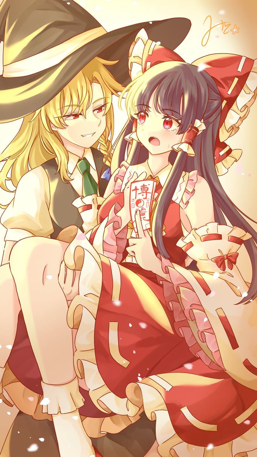 hakurei reimu and kirisame marisa (touhou) drawn by mito_(fate)