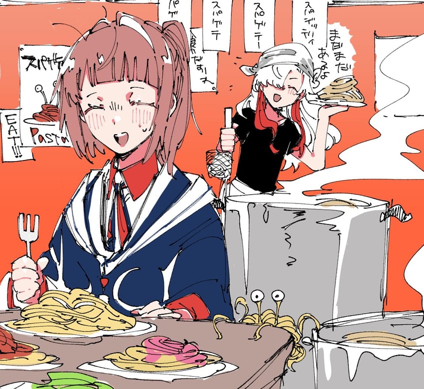 isekaijoucho, kaf, and flying spaghetti monster (kamitsubaki studio) drawn by isozaki_(iso_zaki54)