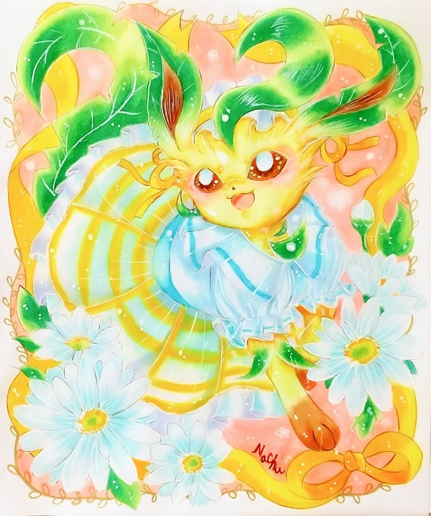 leafeon (pokemon and 1 more) drawn by nachu_0704