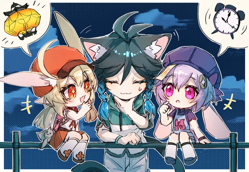 venti, klee, qiqi, and dodoco (genshin impact) drawn by magicrabbit49586