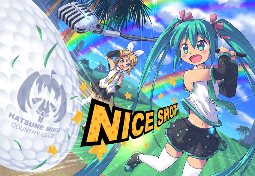 hatsune miku and kagamine rin (vocaloid and 1 more) drawn by aki_(akisora_hiyori)