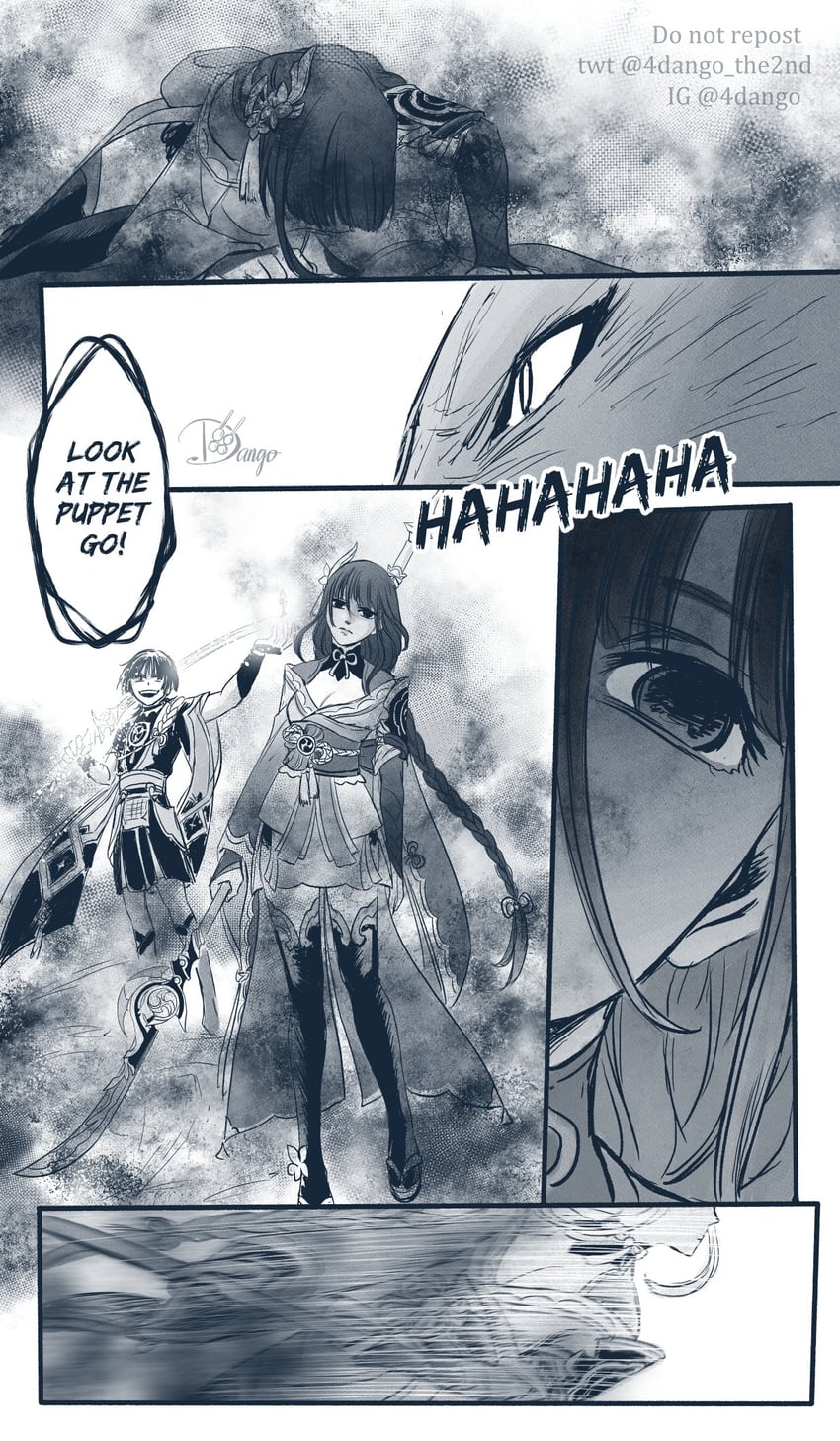 raiden shogun, scaramouche, and yae miko (genshin impact) drawn by 4dango
