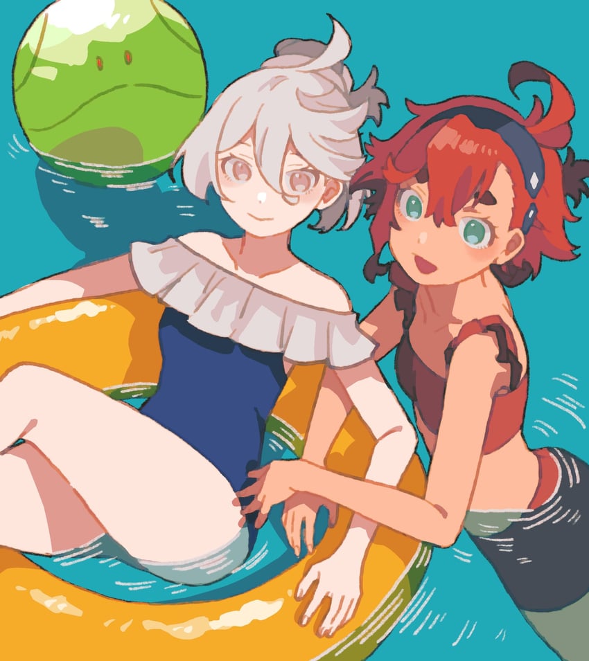 suletta mercury, miorine rembran, and haro (gundam and 1 more) drawn by dou_(mame_eee)