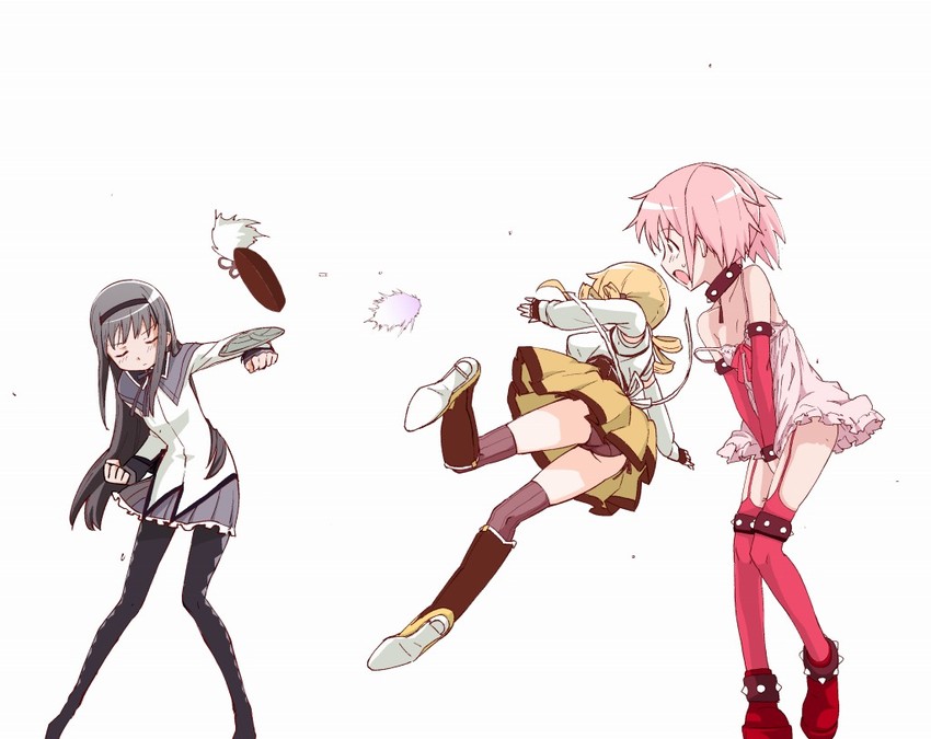 akemi homura, kaname madoka, and tomoe mami (mahou shoujo madoka magica) drawn by teri_terio