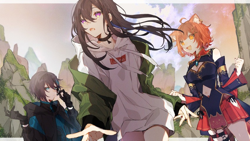 ichinose uruha, ratna petit, and mayuzumi kai (nijisanji and 2 more) drawn by a04me