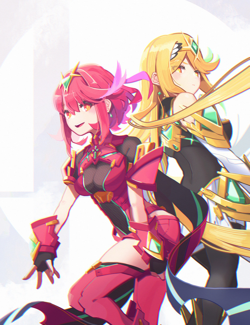 pyra and mythra (xenoblade chronicles and 2 more) drawn by hc2002