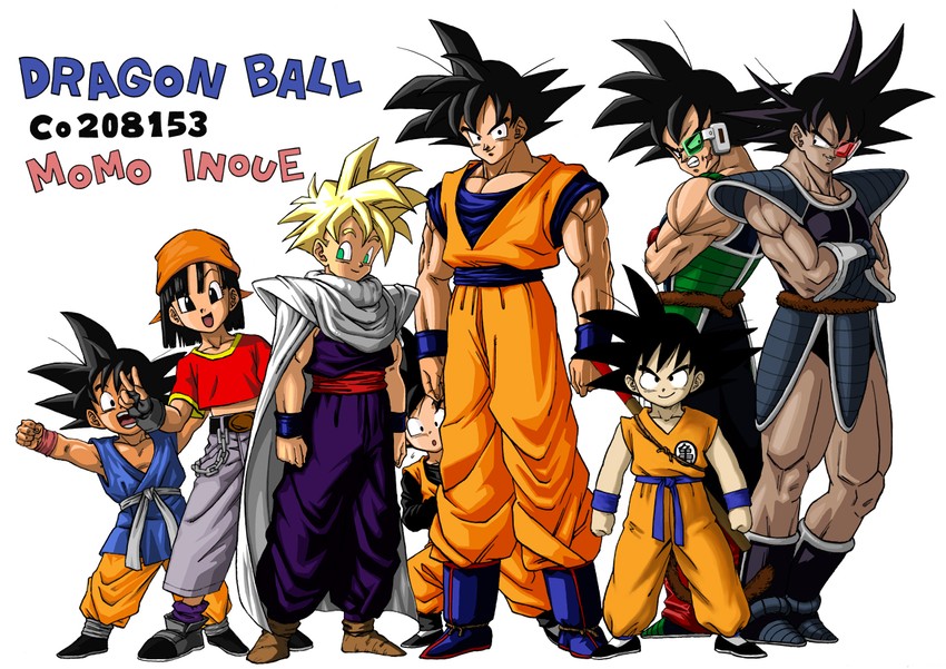 son goku, son gohan, pan, son goten, bardock, and 1 more (dragon ball and 2 more) drawn by mcenroe