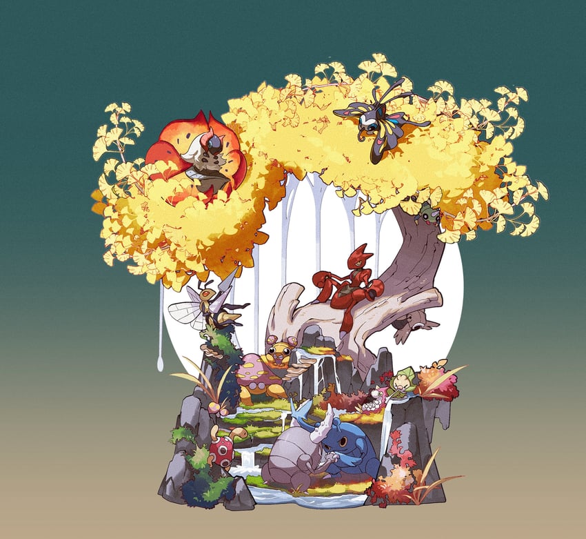 scizor, volcarona, beautifly, beedrill, shuckle, and 8 more (pokemon) drawn by lanjiujiu