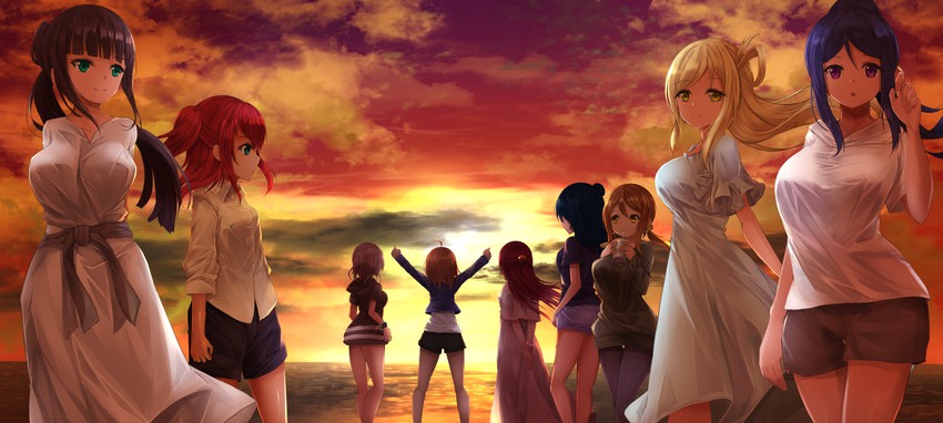 watanabe you, tsushima yoshiko, sakurauchi riko, takami chika, matsuura kanan, and 4 more (love live! and 1 more) drawn by orein