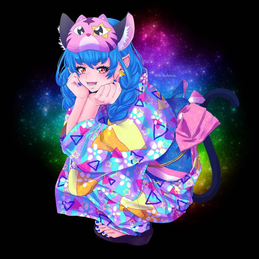 yuni and blue cat (precure and 1 more) drawn by dededeteiu