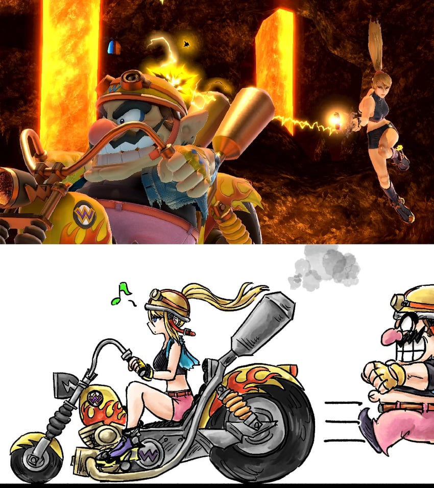 samus aran and wario (mario and 3 more) drawn by kicdon