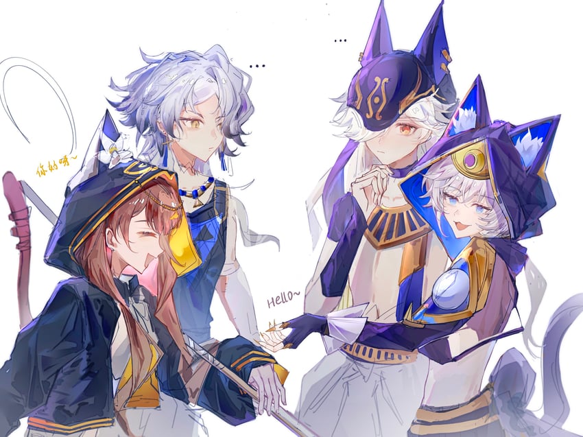 cyno, cipher, pepe, and sand reckoner (genshin impact and 4 more) drawn by qingningxiaan21085