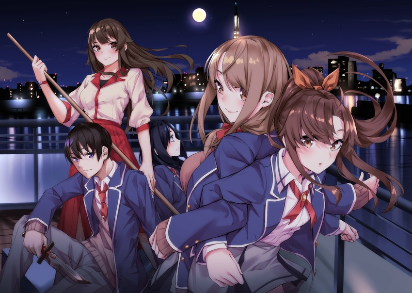 harumachi hashira, fuyushima enishi, akitsu maya, natsuno hiyori, and saino souhei (sex and dungeon) drawn by sahara386