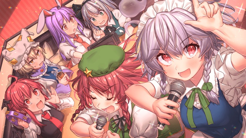 izayoi sakuya, konpaku youmu, reisen udongein inaba, hong meiling, yakumo ran, and 1 more (touhou) drawn by masanaga_(tsukasa)