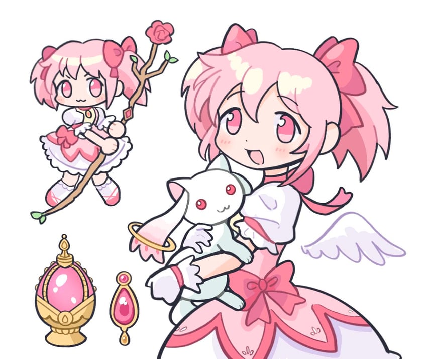 kaname madoka and kyubey (mahou shoujo madoka magica) drawn by ilovekongguksu