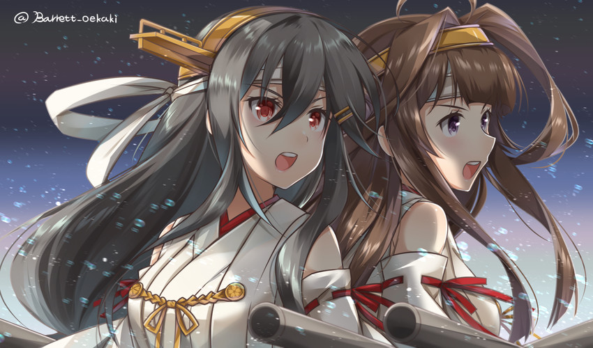 kongou, haruna, kongou kai ni, and haruna kai ni (kantai collection) drawn by baretto_(firearms_1)