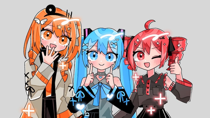 hatsune miku, kasane teto, and adachi rei (vocaloid and 2 more) drawn by kouno_rikopin